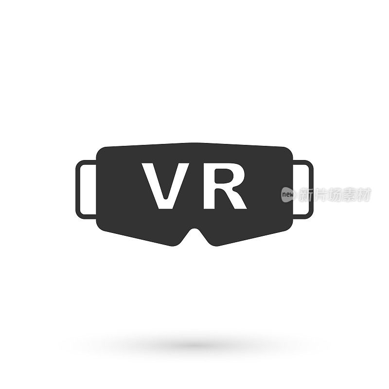 灰色虚拟现实眼镜图标孤立在白色背景上。立体3d vr面具。光学头戴式显示器。向量